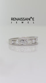 Silver Round Diamond Twist Milgrain Band with Bezel Setting