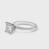 Silver Princess Solitaire Bezel Accent Diamond Engagement Ring with Beaded Band and Four-Prong Setting