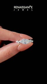 White gold Radiant Cut Diamond Cluster Pavé Band with Four-Prong Setting