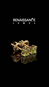 Yellow gold Princess Cut Peridot Stud Earrings