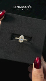 Yellow gold Round Cut Diamond Solitaire Ring with Pavé Band and Hidden Halo