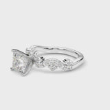 White gold Princess Cut Solitaire Diamond Twisted Band with Pave Setting