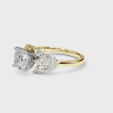 Yellow gold Cushion Diamond Cluster Leaf Design Ring with Prong Setting