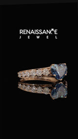 Rose gold Fancy Blue Heart Cut Brilliant Diamond Pavé Band with Six-Prong Setting