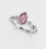 Platinum Fancy Pink Pear  Solitaire Twisted Band with Prong Setting