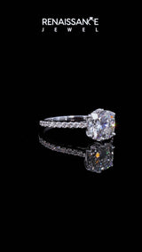 Platinum Cushion Solitaire Diamond Engagement Ring with Pave Band and Six-Prong Setting