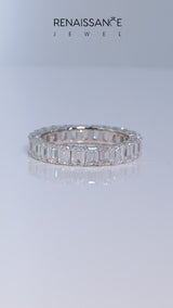 Silver Emerald Cut Diamond Eternity Band with Shared Prong Setting