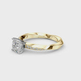 Yellow gold Cushion Cut Diamond Engagement Ring with Side Stone Accents and Four-Prong Setting