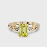 Yellow gold Fancy Yellow Emerald  Solitaire Twisted Band with Prong Setting