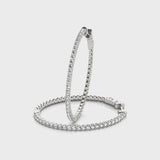 Silver Round Cut Pave Diamond Hoop Earrings with Prong Setting
