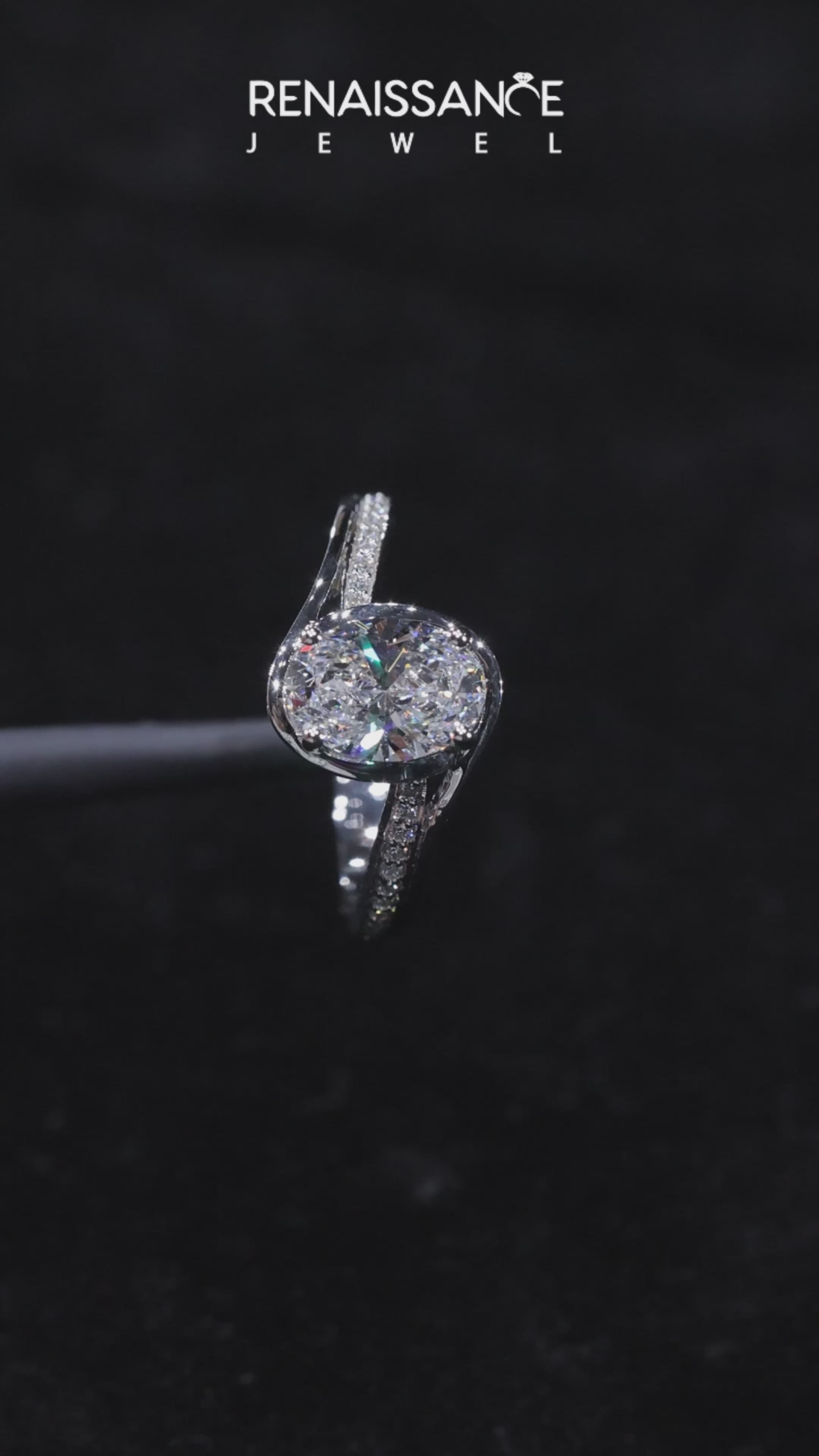 Silver Radiant Solitaire Diamond Ring with Split Shank and Prong Setting 6