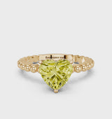 Yellow gold Fancy Yellow Heart Cut Diamond Solitaire Ring with Beaded Band and Prong Setting