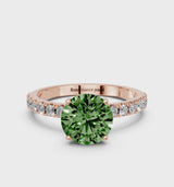 Rose gold Fancy Green Round Cut Diamond Solitaire Pavé Band with Four-Prong Setting