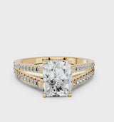 Yellow gold Radiant Cut Diamond Solitaire Engagement Ring with Split Shank Pavé Band