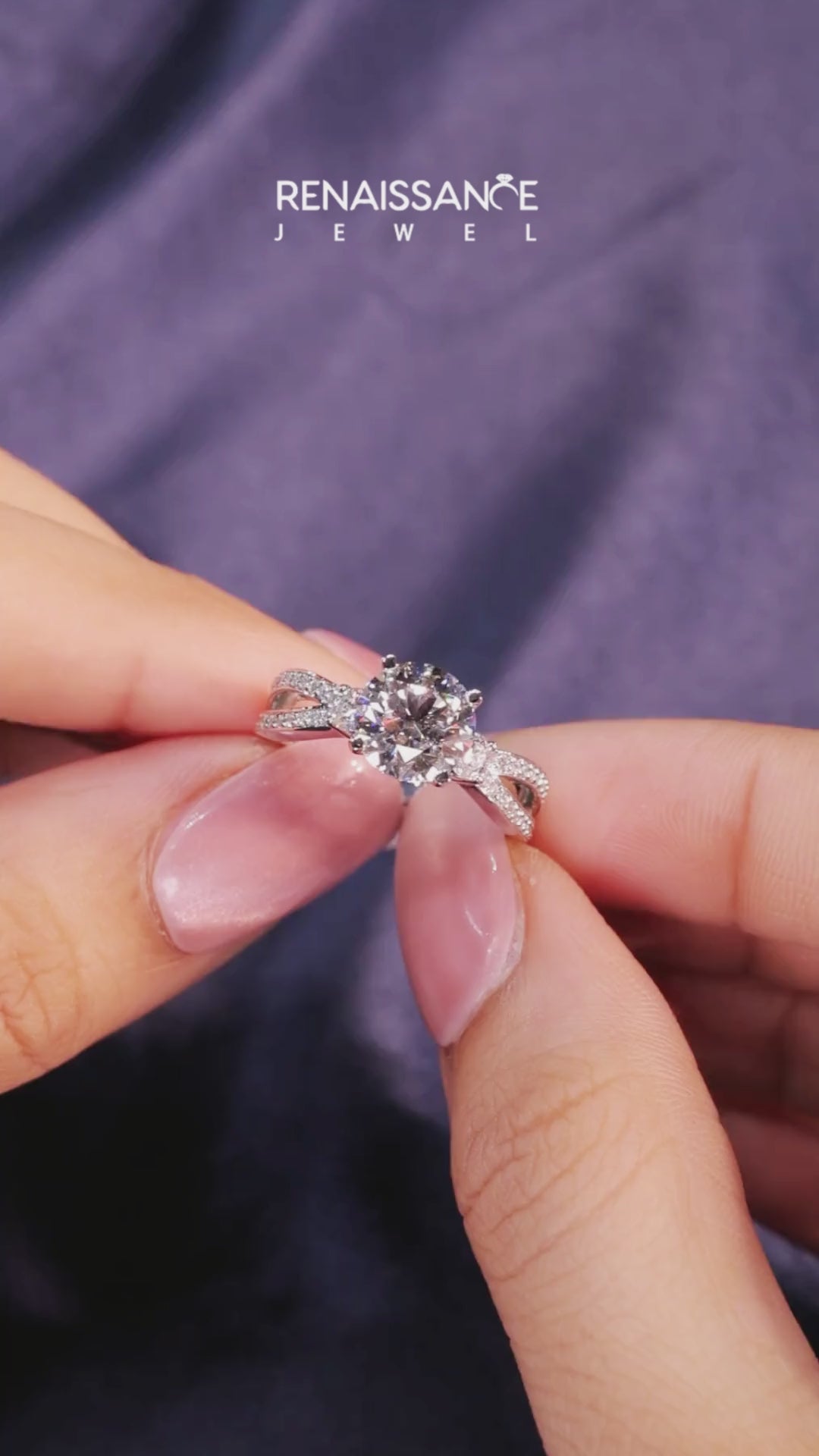 Silver Three-Stone Round Cut Diamond Twist Band with Prong Setting 5