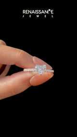 Rose gold Heart Cut Diamond Pave Band Solitaire Ring with Round  and Prong Setting