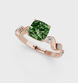 Rose gold Fancy Green Cushion  Solitaire Twisted Band with Prong Setting