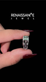 Sterling Silver Princess Cut Pave Leaf Bypass Engagement Ring Setting for Fancy Green Center