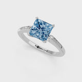 Silver Fancy Blue Princess  Cut Channel Set Solitaire Engagement Ring with Four-Prong Setting