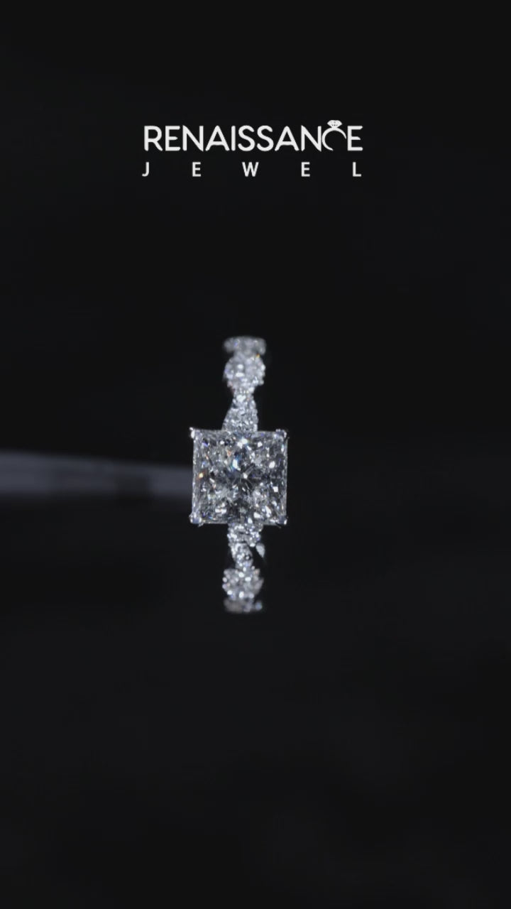 Yellow gold Princess Solitaire Twisted Pave Band with Four-Prong Setting 5