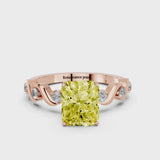 Rose gold Fancy Yellow Radiant  Solitaire Twisted Band with Prong Setting