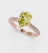 Rose gold Fancy Yellow Pear  Cut Solitaire Diamond Engagement Ring with Pave Band and Four-Prong Setting
