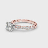 Rose gold Cushion Cut Solitaire Twisted Pave Band with Four-Prong Setting