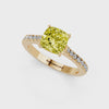 Yellow gold Fancy Yellow Cushion  Cut Solitaire Diamond Engagement Ring with Pave Band and Four-Prong Setting_60