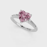 White gold Fancy Pink Heart  Cut Channel Set Solitaire Engagement Ring with Four-Prong Setting