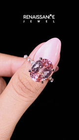 Rose gold Oval Cut Morganite Ring with Marquise and Round  Side Stones and Four-Prong Setting