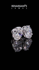 Silver Oval Cut Diamond Stud Earrings