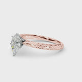 Rose gold Pear Solitaire Milgrain Engraved Band with Four-Prong Setting