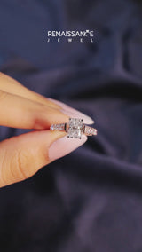 Rose gold Radiant Cut Diamond Classic Solitaire Ring with Pavé Band and Four-Prong Setting