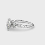Platinum Marquise Cut Diamond Solitaire Ring with Filigree Band and Four-Prong Setting