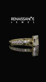 Yellow Gold Radiant Cut Solitaire Engagement Ring Setting with Pave Band and Open Basket