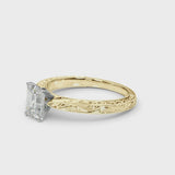 Yellow gold Radiant Solitaire Milgrain Engraved Band with Four-Prong Setting