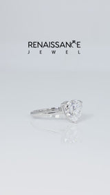 Silver Heart Cut Moissanite Solitaire Ring with Flower Prong Setting and Classic Band