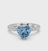 Platinum Fancy Blue Heart Cut Diamond Solitaire Ring with Beaded Band and Prong Setting