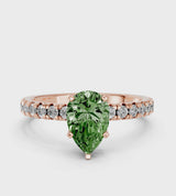 Rose gold Fancy Green Pear  Solitaire Pave Diamond Engagement Ring with Four-Prong Setting
