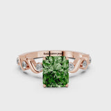 Rose gold Fancy Green Radiant  Solitaire Twisted Band with Prong Setting