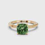 Yellow gold Fancy Green Cushion Cut Diamond Solitaire Ring with Six-Prong Setting and Classic Band