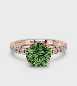 Rose gold Fancy Green Round  Solitaire Pave Diamond Engagement Ring with Four-Prong Setting