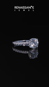 White gold Asscher Cut Diamond Solitaire Engagement Ring with Round  Pavé Band and Prong Setting
