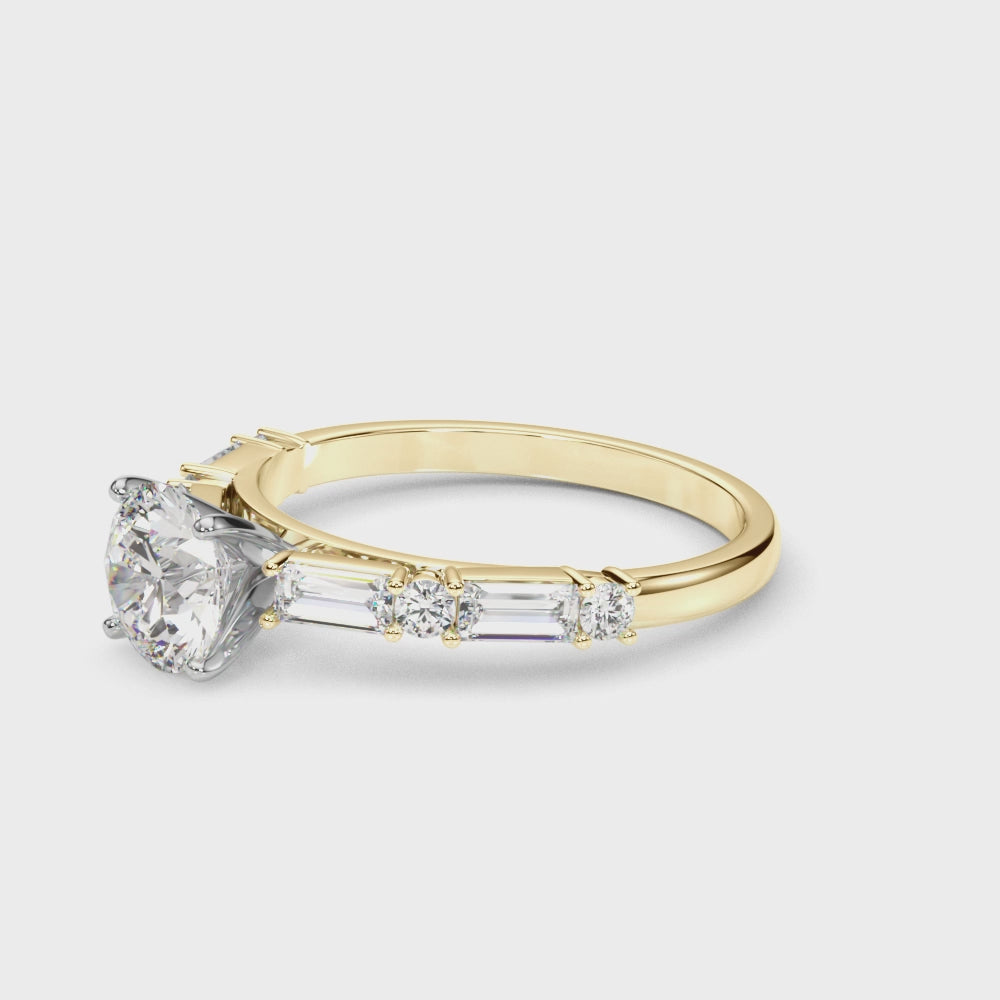 Yellow gold Round Solitaire with Side Baguettes and Channel Set Band 3