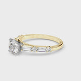 Yellow gold Asscher Cut Diamond Solitaire with Side Baguettes and Channel Set Band