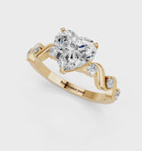 Yellow gold Heart Solitaire Twisted Band with Prong Setting