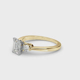 Yellow gold Three-Stone Radiant Solitaire Ring with Tapered Band and Four-Prong Setting