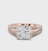 Rose gold Princess Cut Diamond Solitaire Engagement Ring with Split Shank Pavé Band