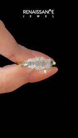 14K Yellow Gold Three-Stone 2.06 Carat D VS1 Emerald Cut Diamond Ring with Channel Set Band and Four-Prong Setting