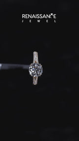 Yellow gold Round Cut Diamond Split Shank Engagement Ring with Pavé Band